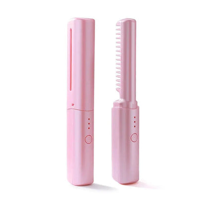 Hair Straightening Brush Cordless Rechargeable Ceramic-Coated