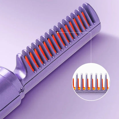 Hair Straightening Brush Cordless Rechargeable Ceramic-Coated