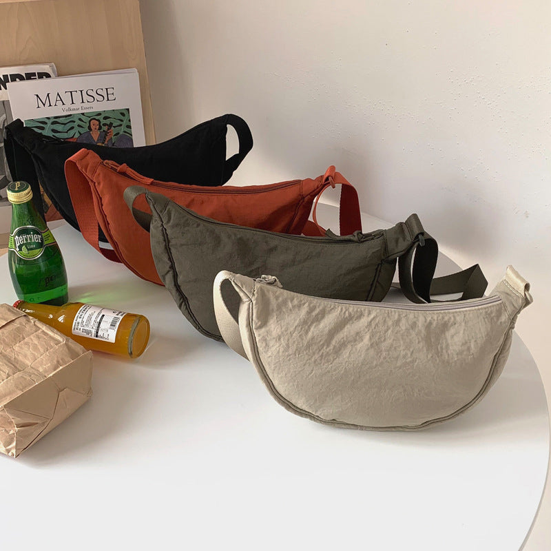 Half-Moon Crossbody Bag Adjustable Strap Multiple Compartments