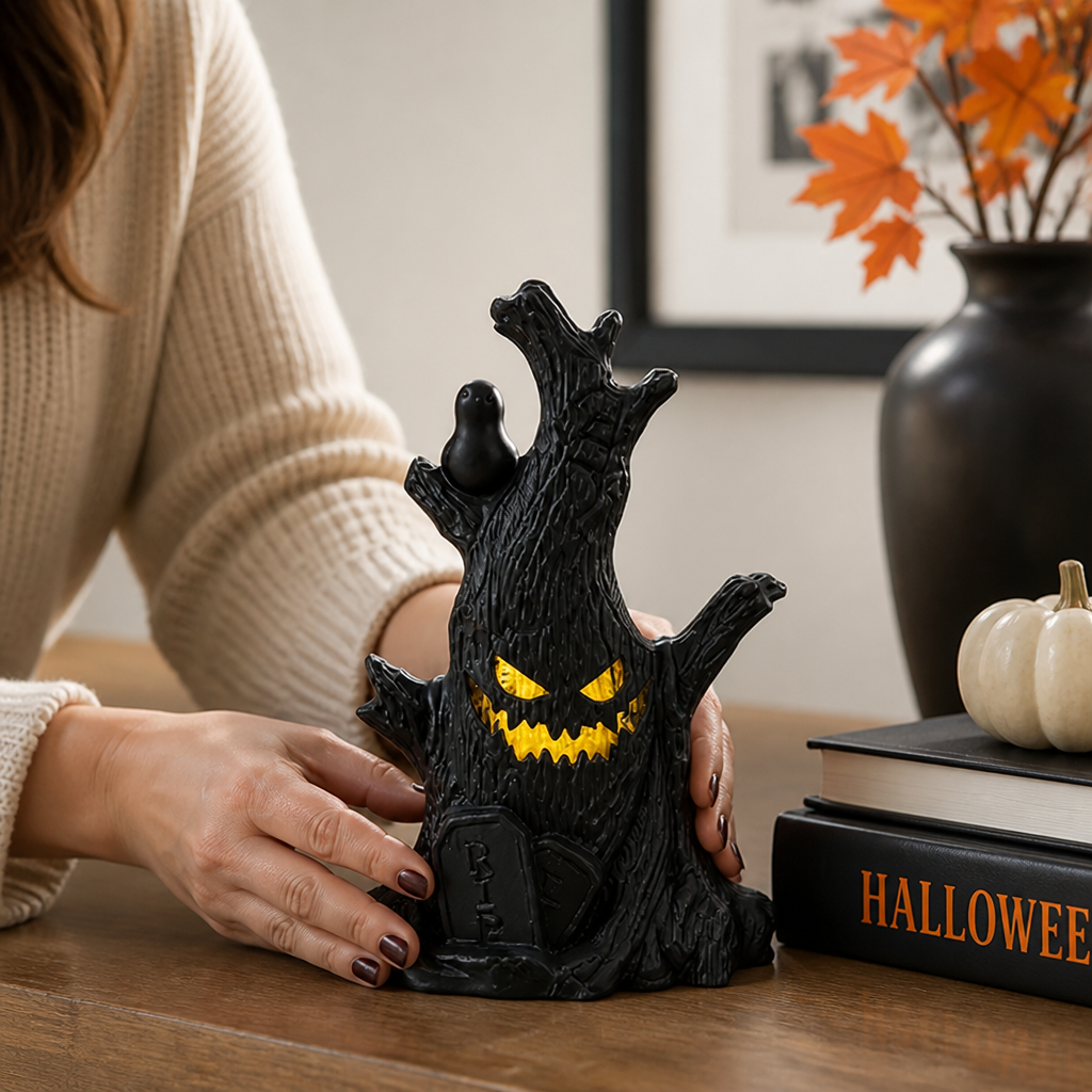 Halloween Tree Decoration Flickering Pumpkin Face Flameless LED Battery Operated