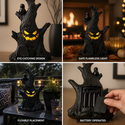 Halloween Tree Decoration Flickering Pumpkin Face Flameless LED Battery Operated
