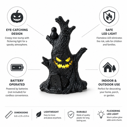Halloween Tree Decoration Flickering Pumpkin Face Flameless LED Battery Operated