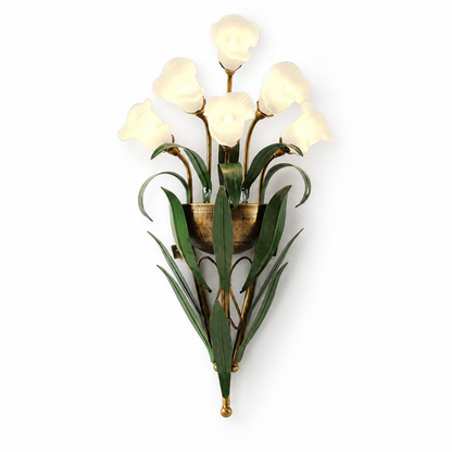 Hand-Blown Glass & Antique Iron Floral Wall Sconce (6- or 10-Light)