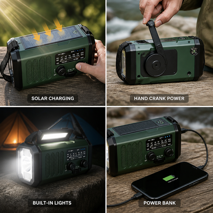 Hand Crank Solar Charging AM/FM NOAA Weather Emergency Radio (10,000 mAh Power Bank)