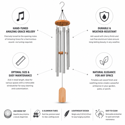 Hand-Tuned Amazing Grace Wind Chime (Ash Wood Top)