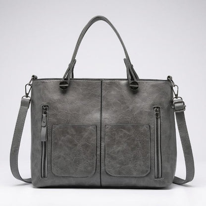 Handbag Genuine Leather Two Front Zippered Pockets Adjustable Strap
