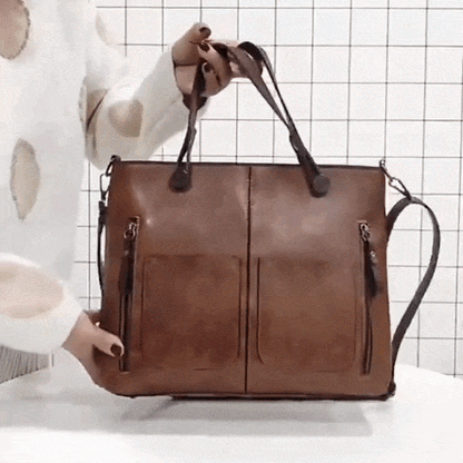 Handbag Genuine Leather Two Front Zippered Pockets Adjustable Strap