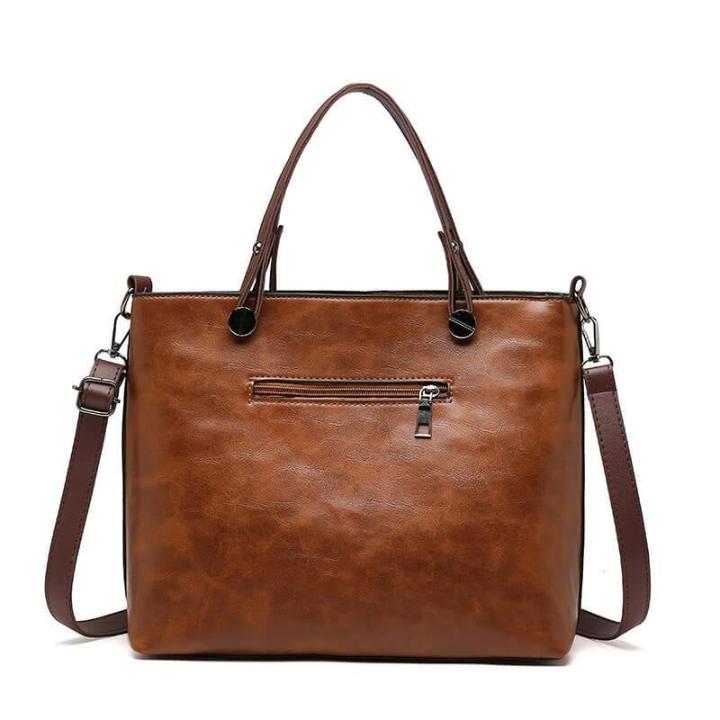 Handbag Genuine Leather Two Front Zippered Pockets Adjustable Strap