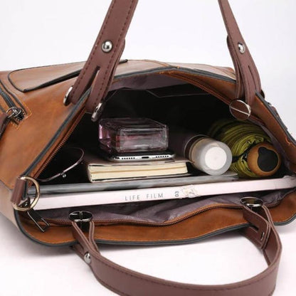 Handbag Genuine Leather Two Front Zippered Pockets Adjustable Strap