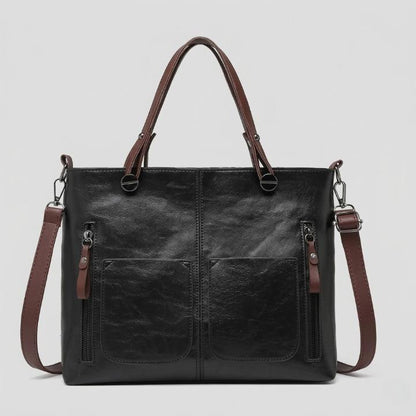Handbag Genuine Leather Two Front Zippered Pockets Adjustable Strap