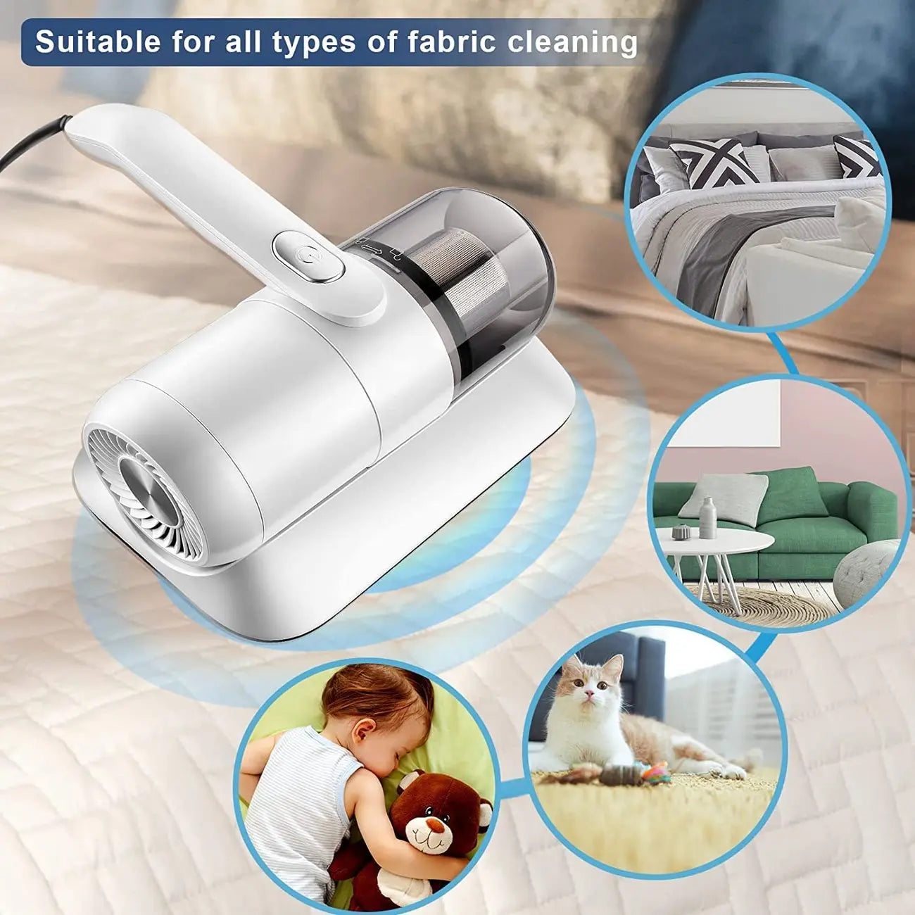 Handheld Fabric Vacuum Cordless HEPA 250ml Dustbin