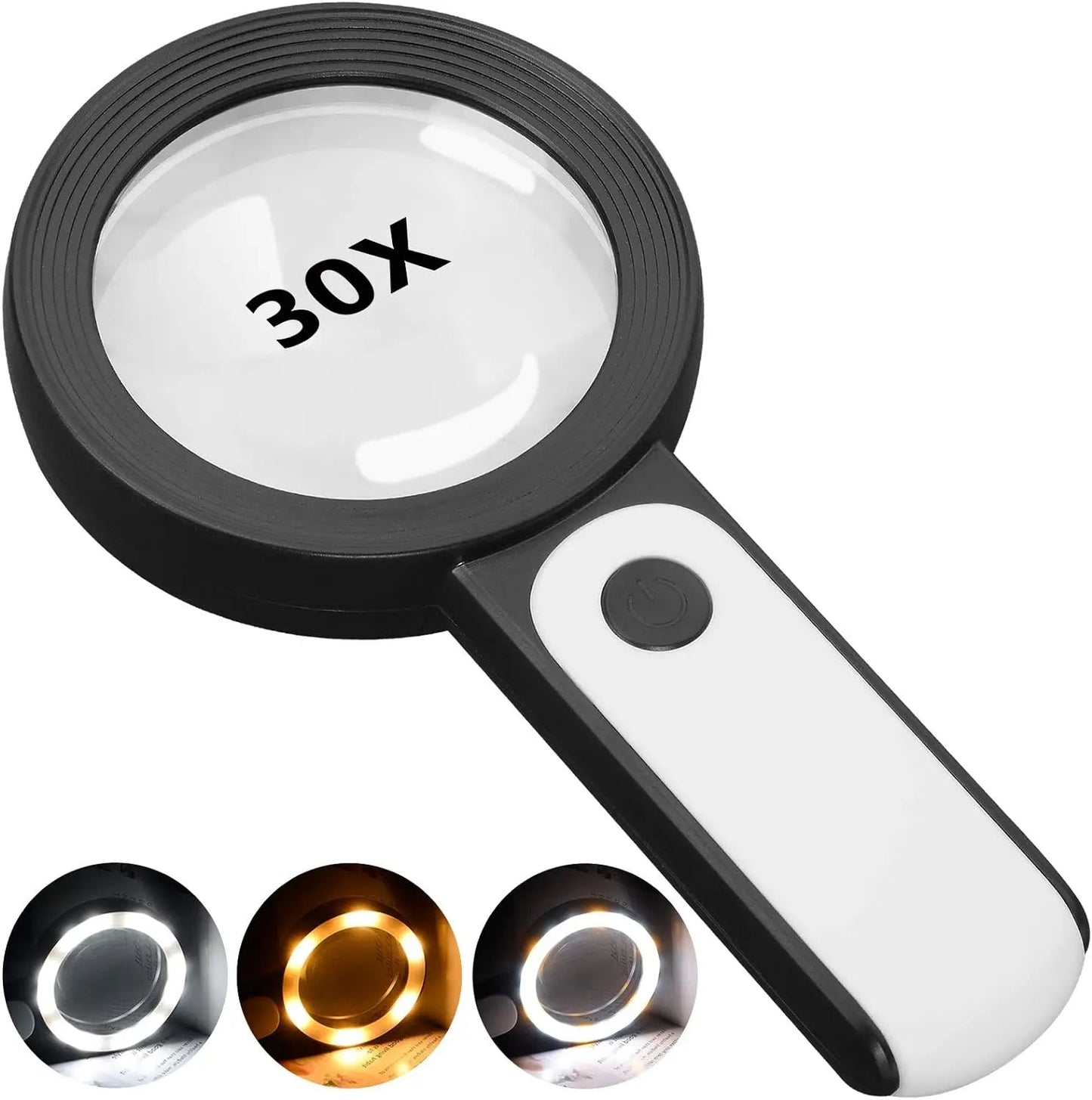 Handheld Magnifier 30x Glass Lens 18 LEDs