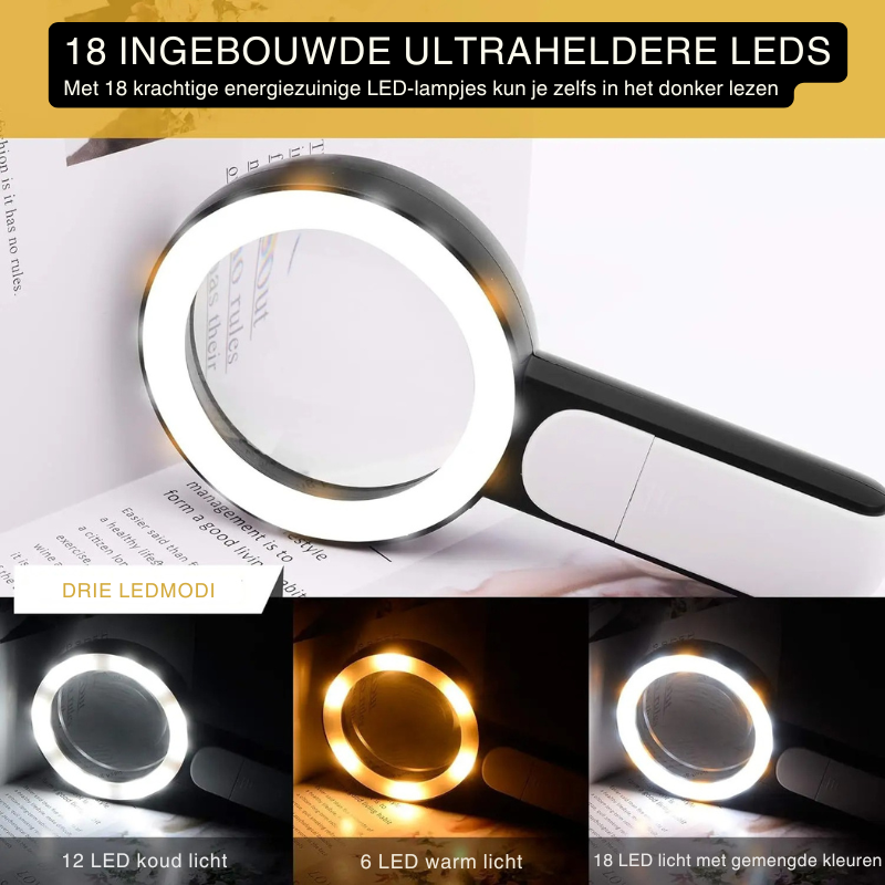 Handheld Magnifier 30x Glass Lens 18 LEDs