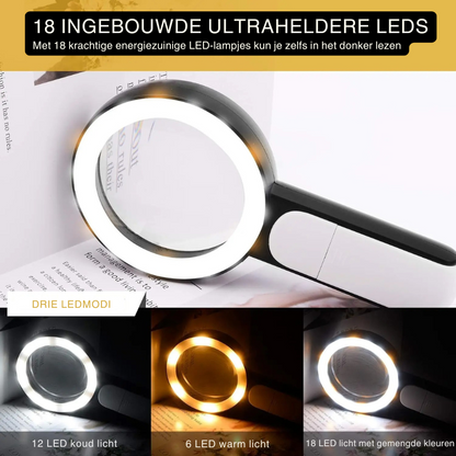 Handheld Magnifier 30x Glass Lens 18 LEDs