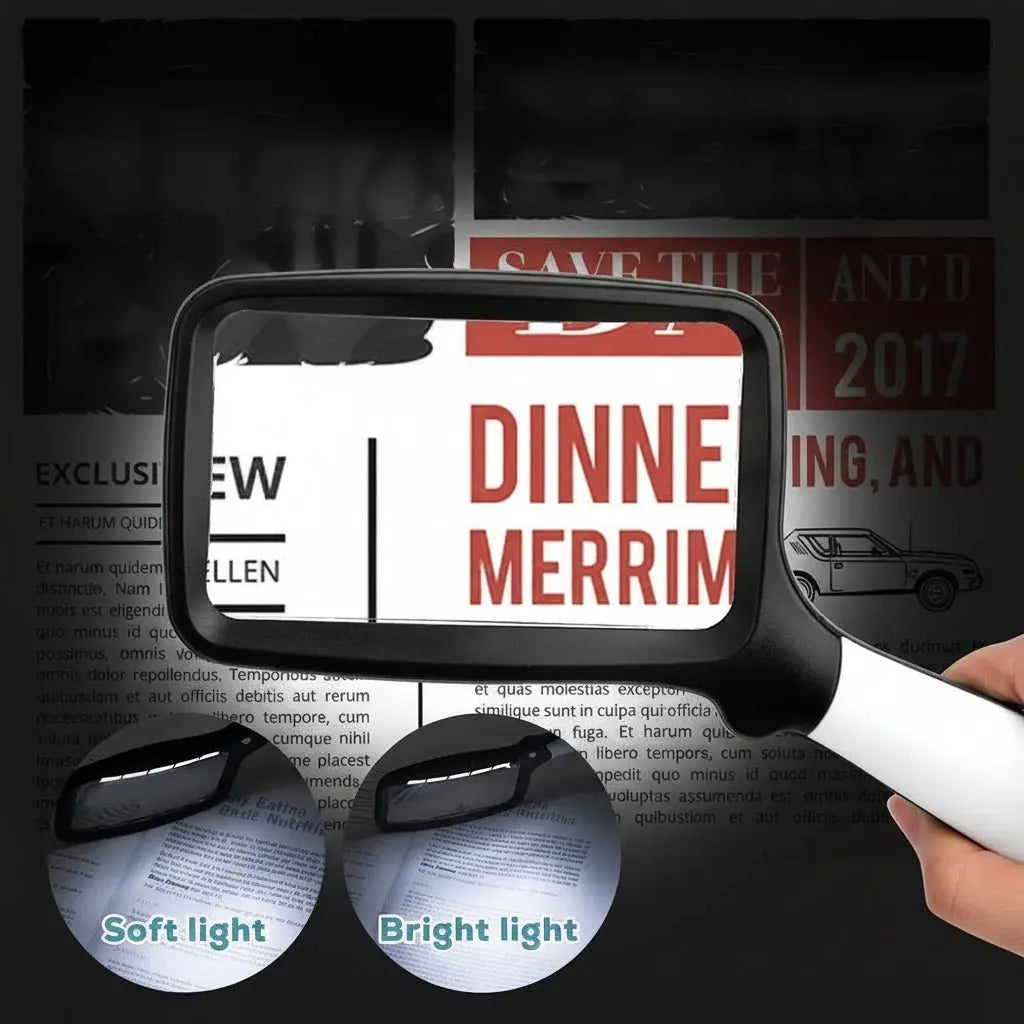 Handheld Magnifier 3x Magnification Large Lens Integrated LEDs