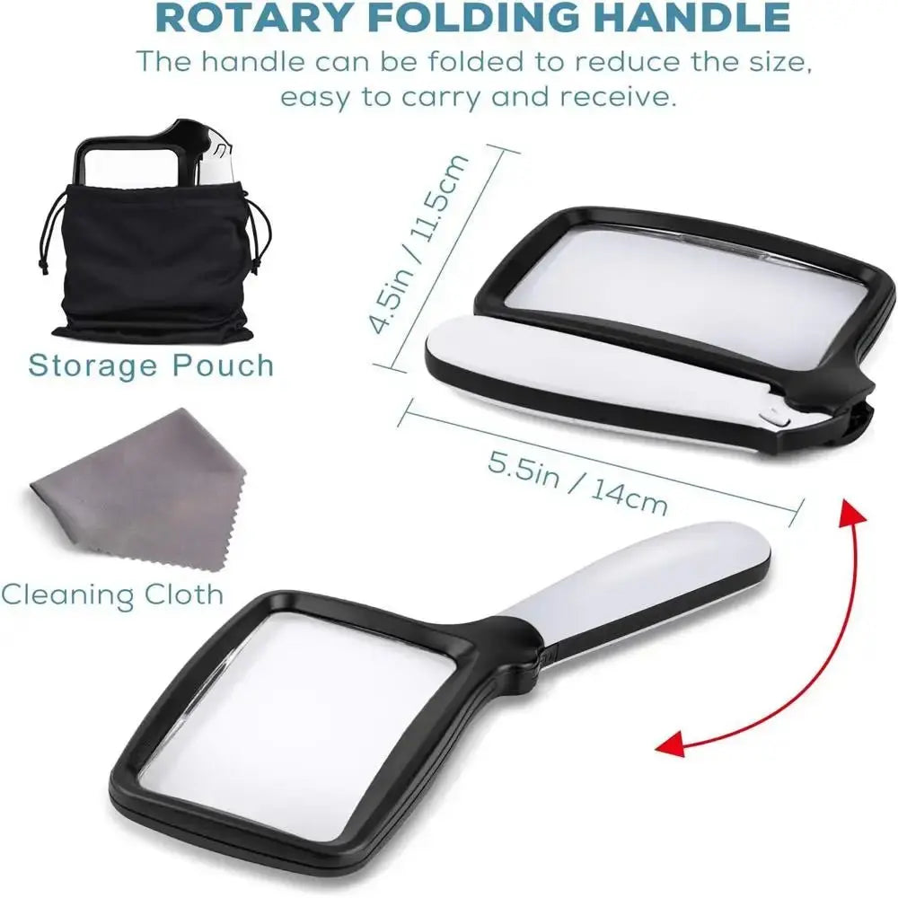 Handheld Magnifier 3x Magnification Large Lens Integrated LEDs