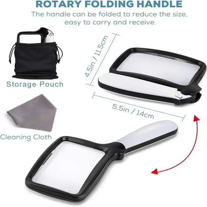 Handheld Magnifier 3x Magnification Large Lens Integrated LEDs