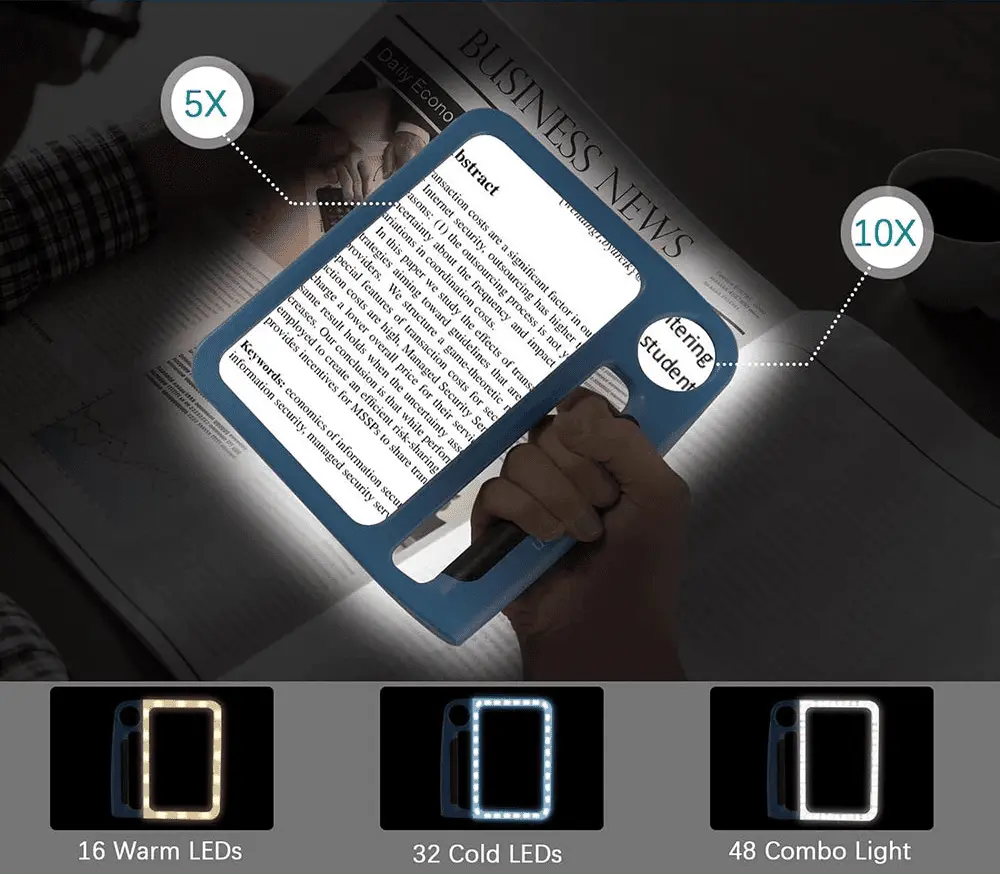 Handheld Magnifier Dual 5x & 10x LED USB Rechargeable