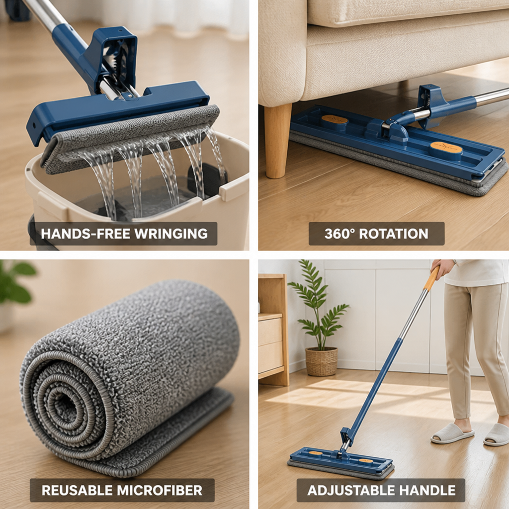 Hands-Free Self-Wringing 360° Microfiber Flat Mop
