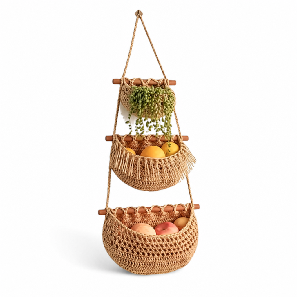 Hanging Basket 3-Tier Natural Jute Space-Saving