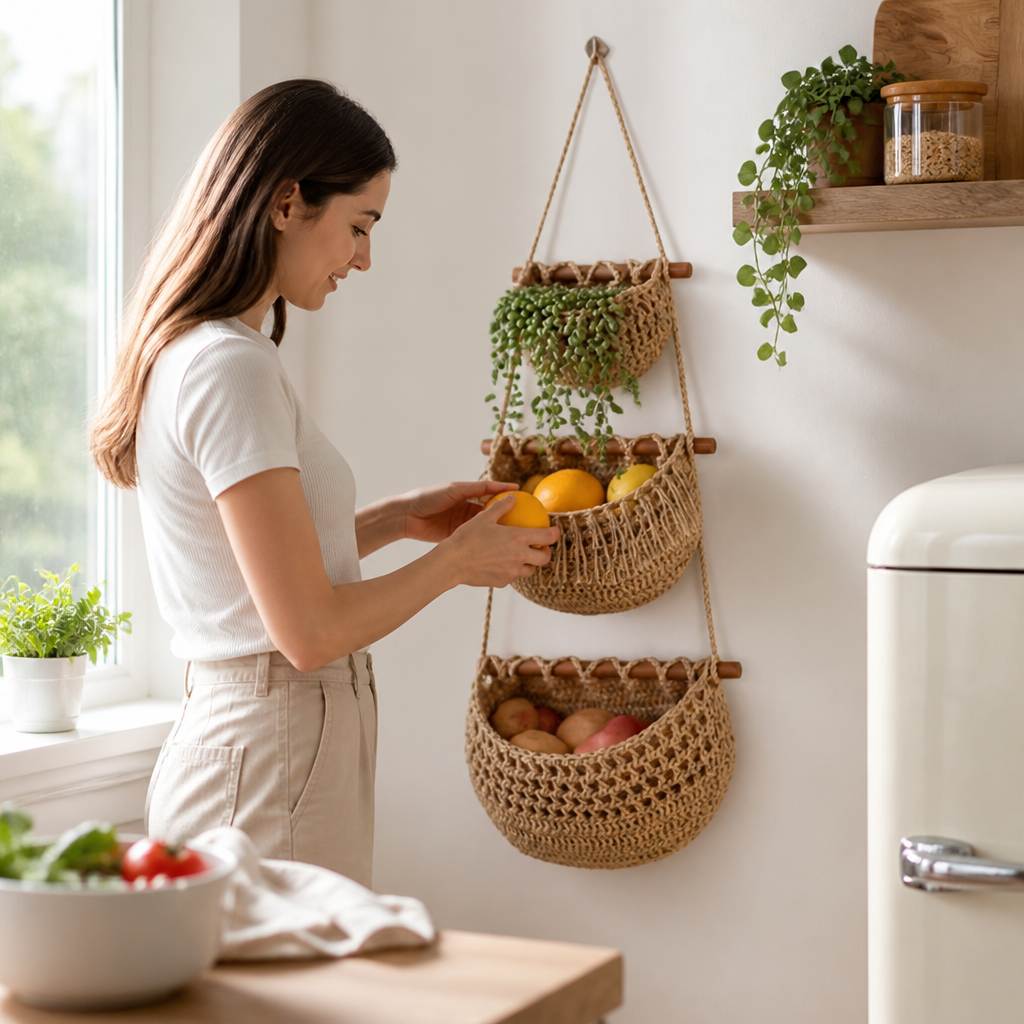 Hanging Basket 3-Tier Natural Jute Space-Saving
