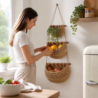 Hanging Basket 3-Tier Natural Jute Space-Saving