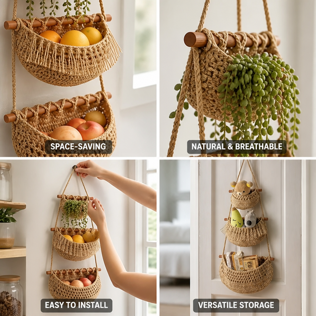 Hanging Basket 3-Tier Natural Jute Space-Saving