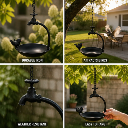 Hanging Bird Feeder Vintage Faucet Design Iron Weather Resistant