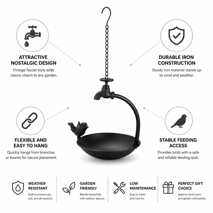 Hanging Bird Feeder Vintage Faucet Design Iron Weather Resistant