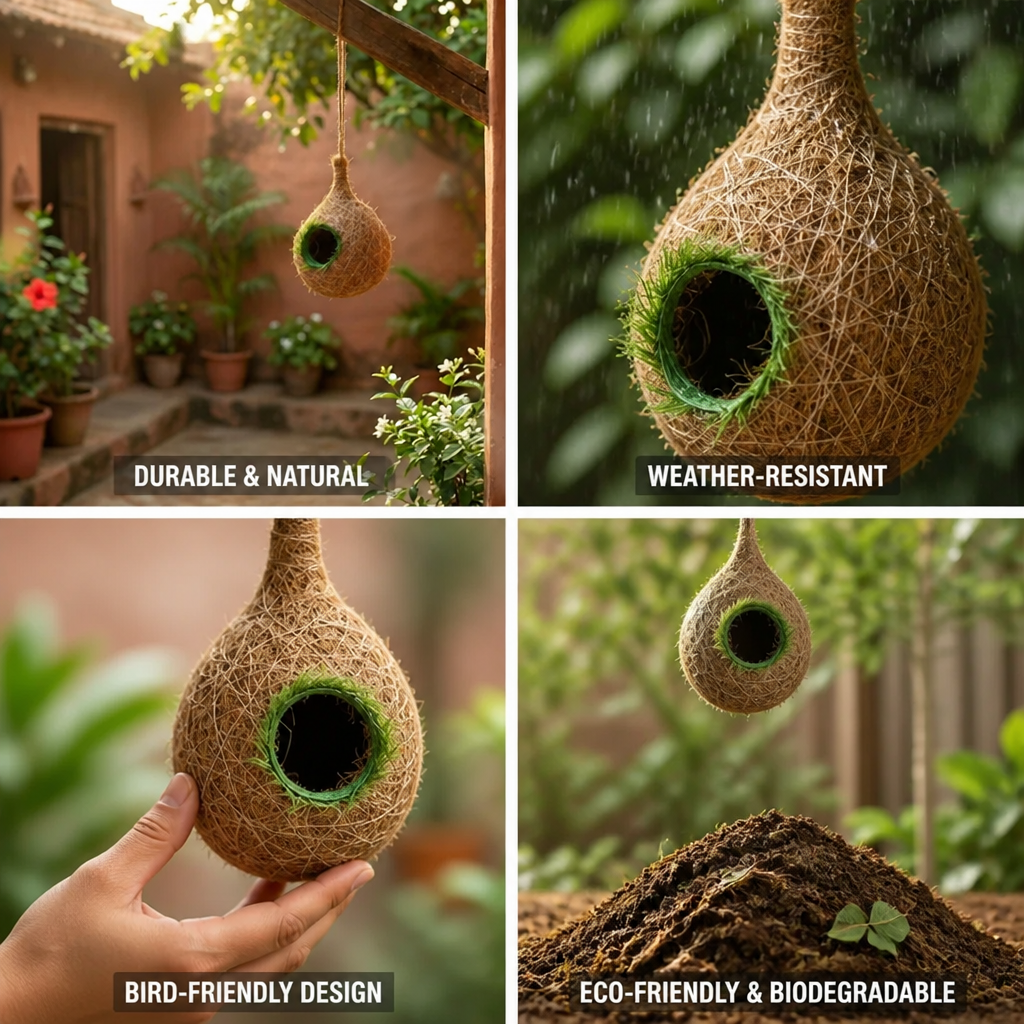 Hanging Bird Nest Coconut Fiber Weather-Resistant Biodegradable
