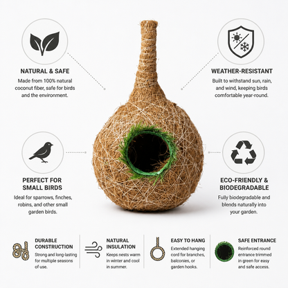 Hanging Bird Nest Coconut Fiber Weather-Resistant Biodegradable