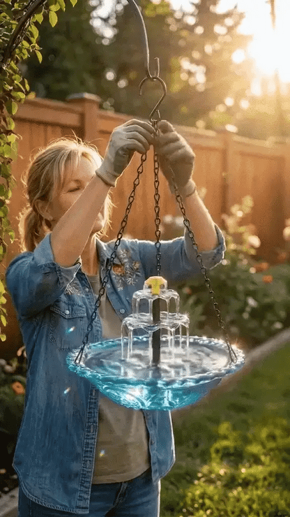 Hanging Birdbath Fountain Solar-Powered Two-Stage Glass Bowl