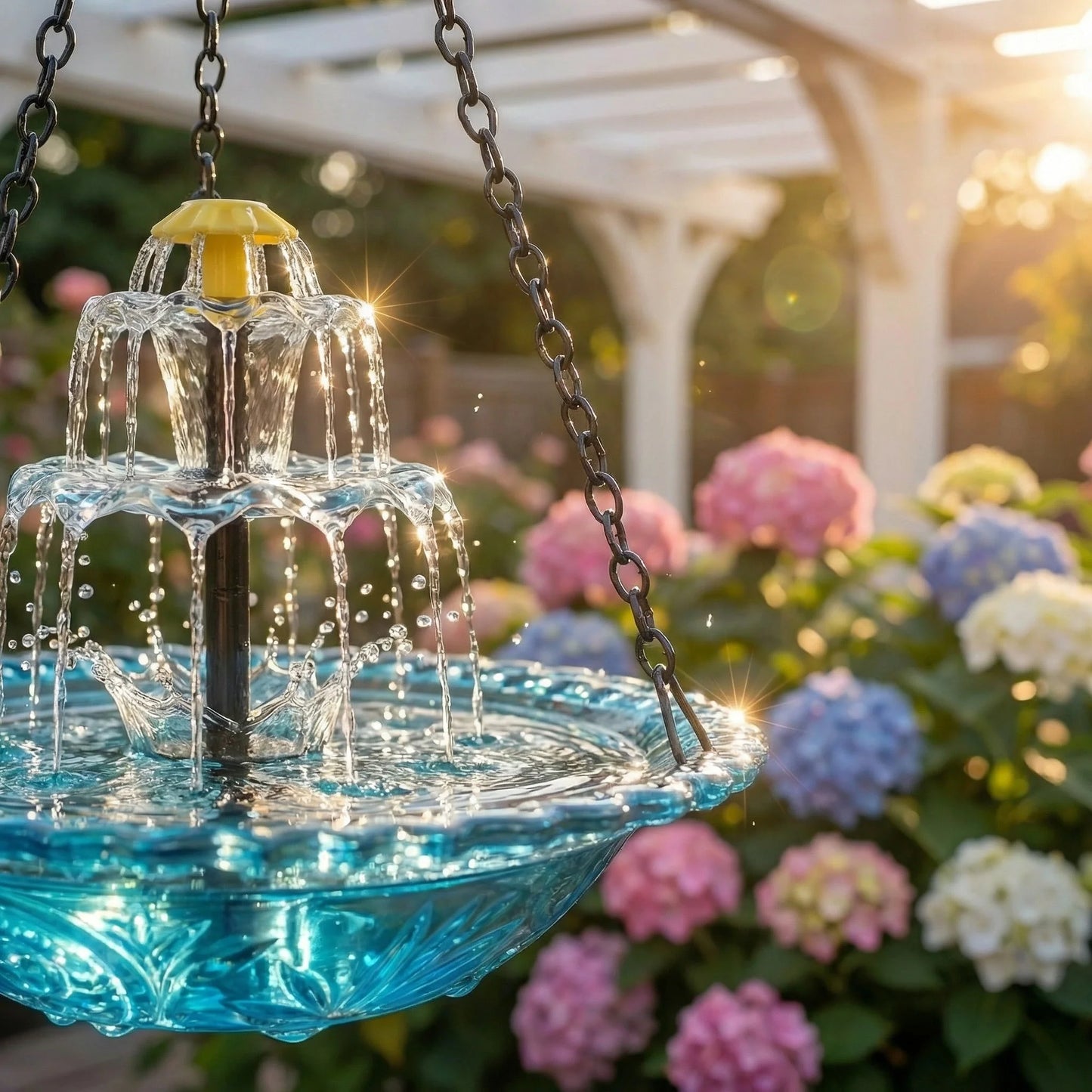 Hanging Birdbath Fountain Solar-Powered Two-Stage Glass Bowl