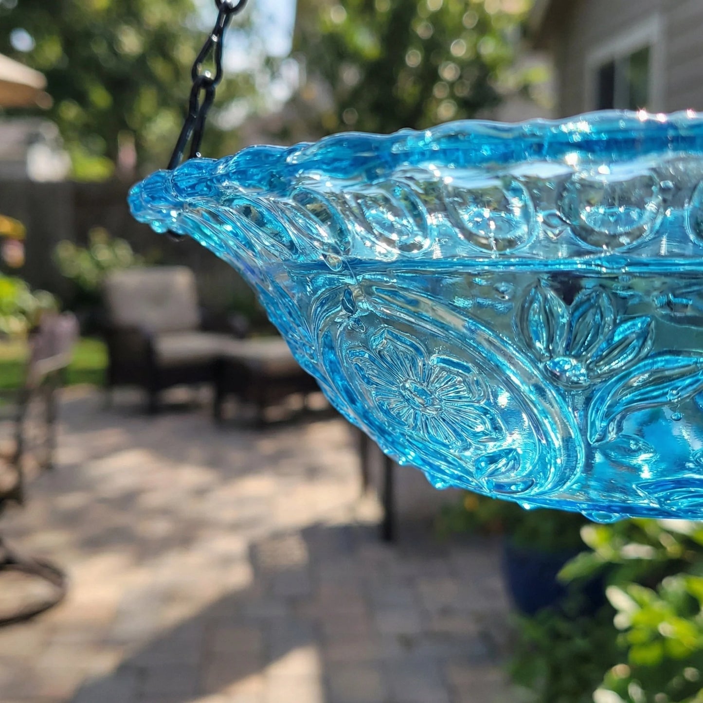 Hanging Birdbath Fountain Solar-Powered Two-Stage Glass Bowl