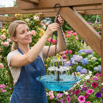 Hanging Fountain Solar-Powered Two-Tier Glass Bowl