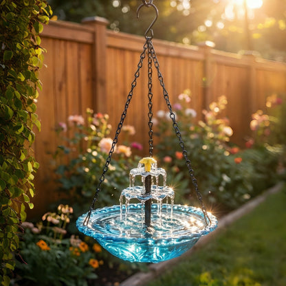 Hanging Fountain Solar-Powered Two-Tier Glass Bowl