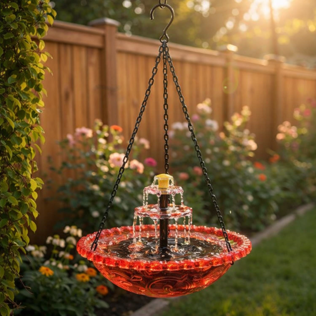 Hanging Fountain Solar-Powered Two-Tier Glass Bowl