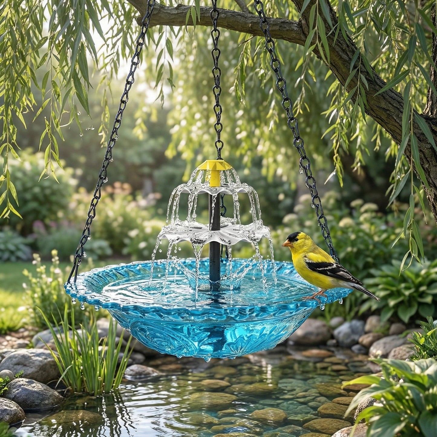Hanging Fountain Solar-Powered Two-Tier Glass Bowl