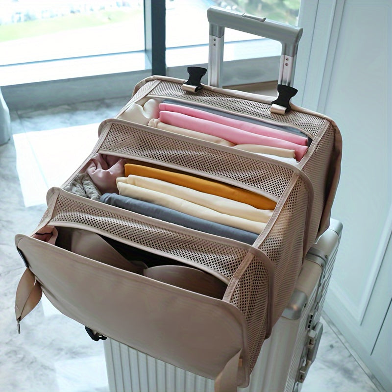 Hanging Garment Bag Foldable Four Compartments Mesh Inserts