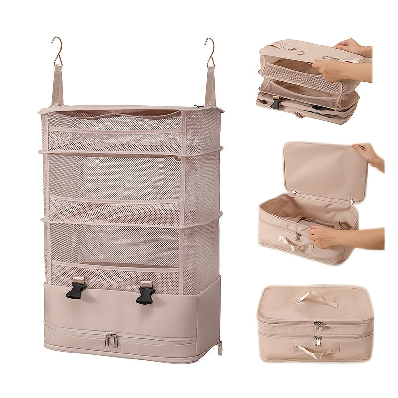 Hanging Garment Bag Foldable Four Compartments Mesh Inserts