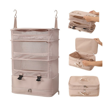 Hanging Garment Bag Foldable Four Compartments Mesh Inserts