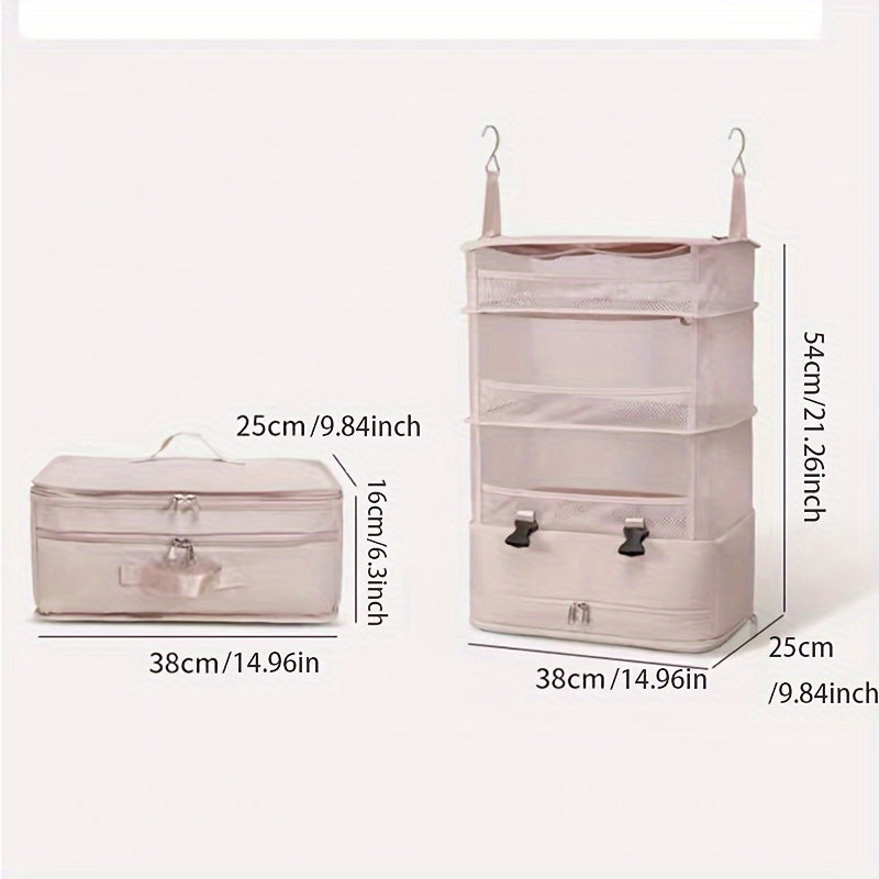 Hanging Garment Bag Foldable Four Compartments Mesh Inserts