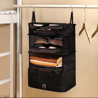 Hanging Garment Bag Foldable Four Compartments Mesh Inserts