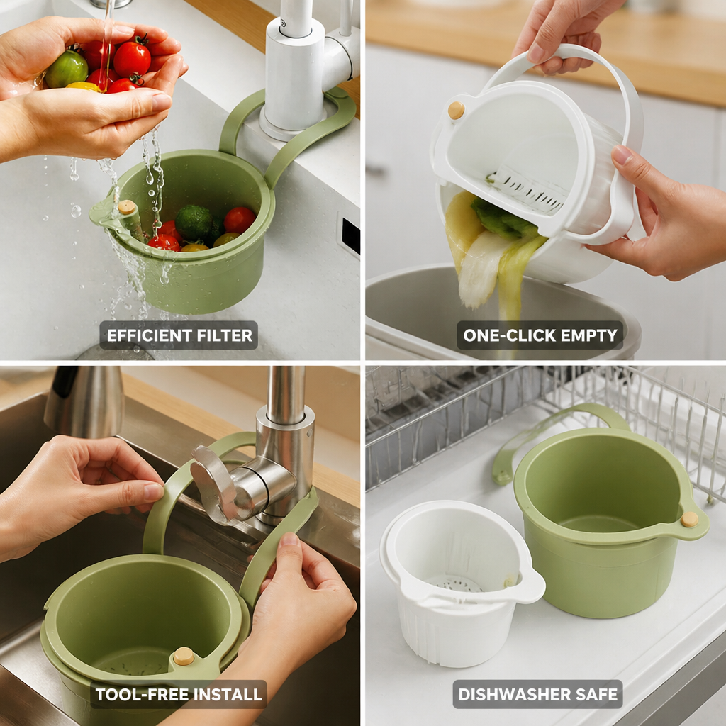 Hanging Sink Strainer Two-Part Filter & One-Click Emptying
