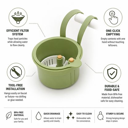 Hanging Sink Strainer Two-Part Filter & One-Click Emptying