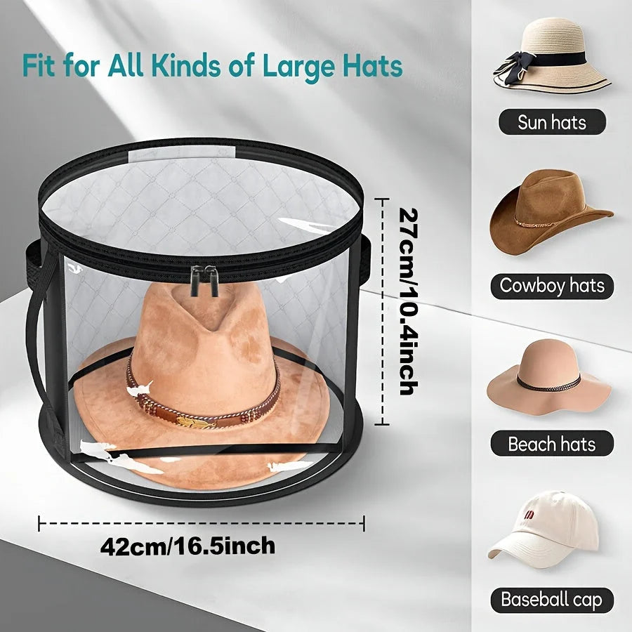 Hat Box Extra-Large Wide-Brim Transparent Window & Double Zipper