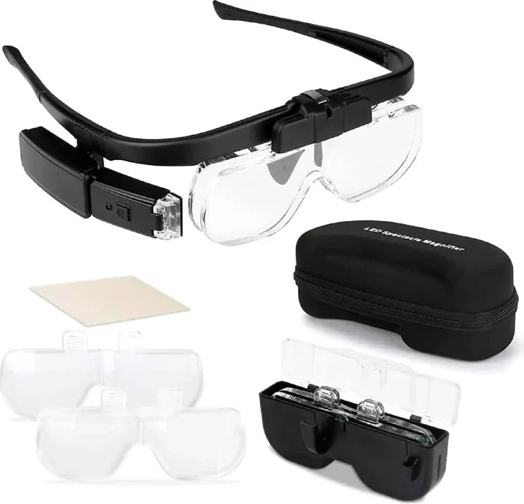 Headband Magnifier Flip-Up Interchangeable Lenses & LED Light