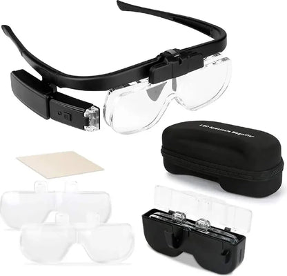 Headband Magnifier Flip-Up Interchangeable Lenses & LED Light