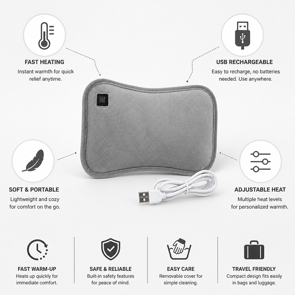 Heating Pad USB Rechargeable Fast Heating Adjustable Levels