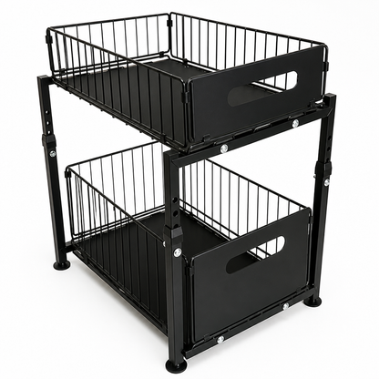 Height-Adjustable Steel Frame with Pull-Out Baskets Kitchen Cabinet Organizer (2-Tier)